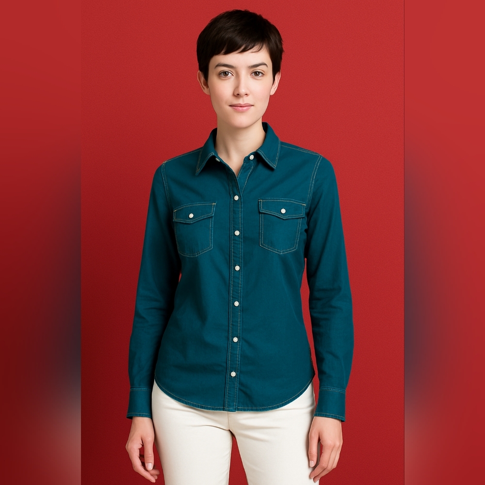 TOMMY HILFIGER Button Down Blue Teal Shirt L